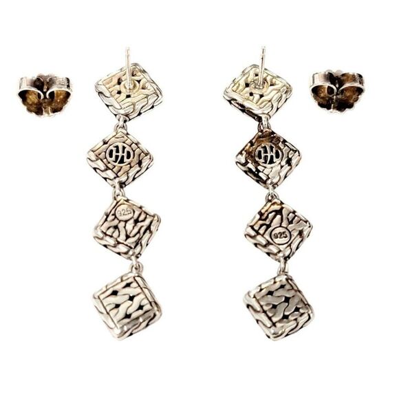 John Hardy Estate Palu Hammered Drop Earrings 2" Silver JH65 - Picture 5 of 8